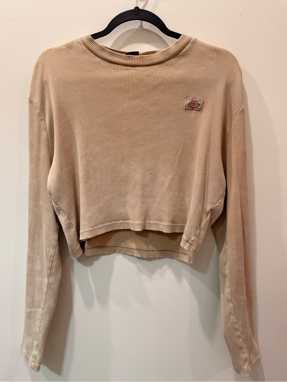 Dickies Cropped Ribbed Long-Sleeve Top in Beige